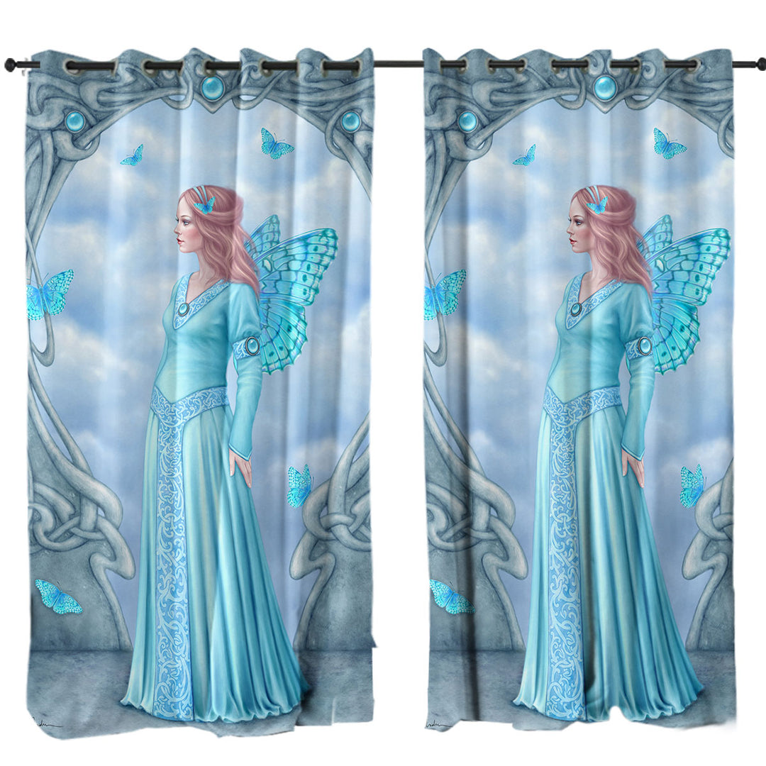 Butterflies and Blue Aquamarine Butterfly Girl Drapes