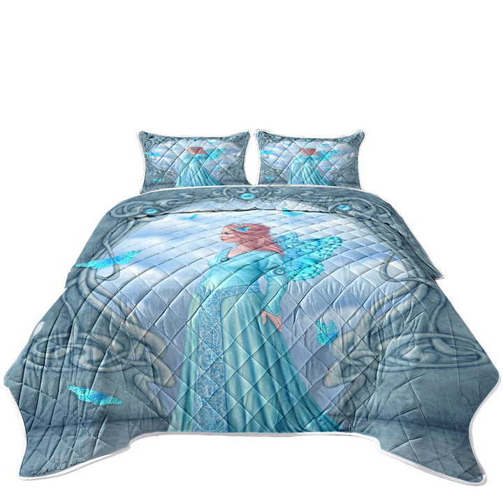 Butterflies and Blue Aquamarine Butterfly Girl Quilts for sale