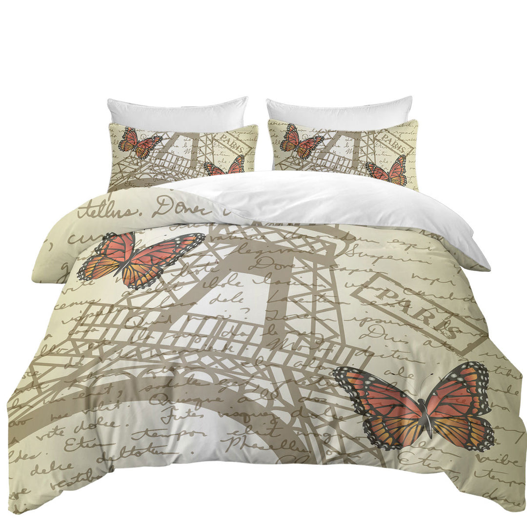 Butterflies and Eiffel Tower Paris full Size Duvet Cover