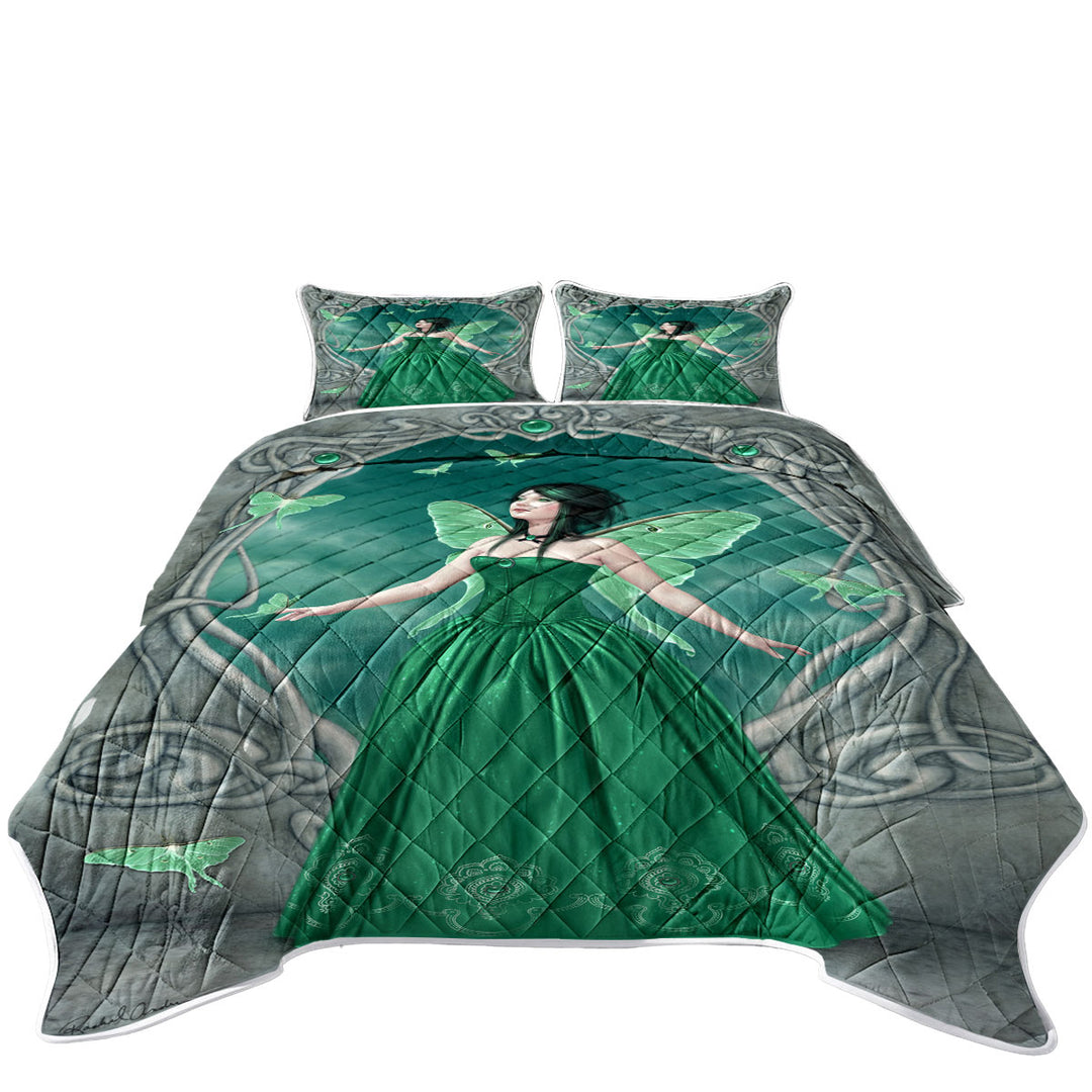 Butterflies and Green Emerald Butterfly Girl Coverlet