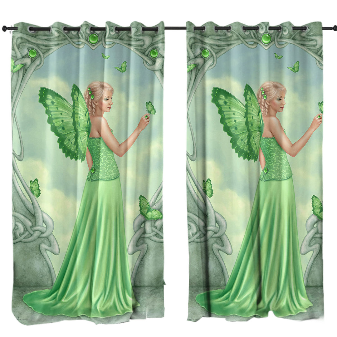 Butterflies and Green Peridot Butterfly Girl Curtains