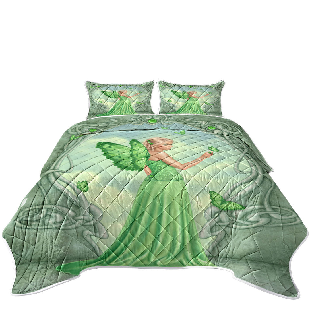 Butterflies and Green Peridot Butterfly Girl King Size Quilt Sets