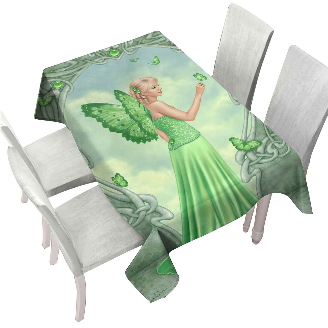 Butterflies and Green Peridot Butterfly Girl Tablecloth