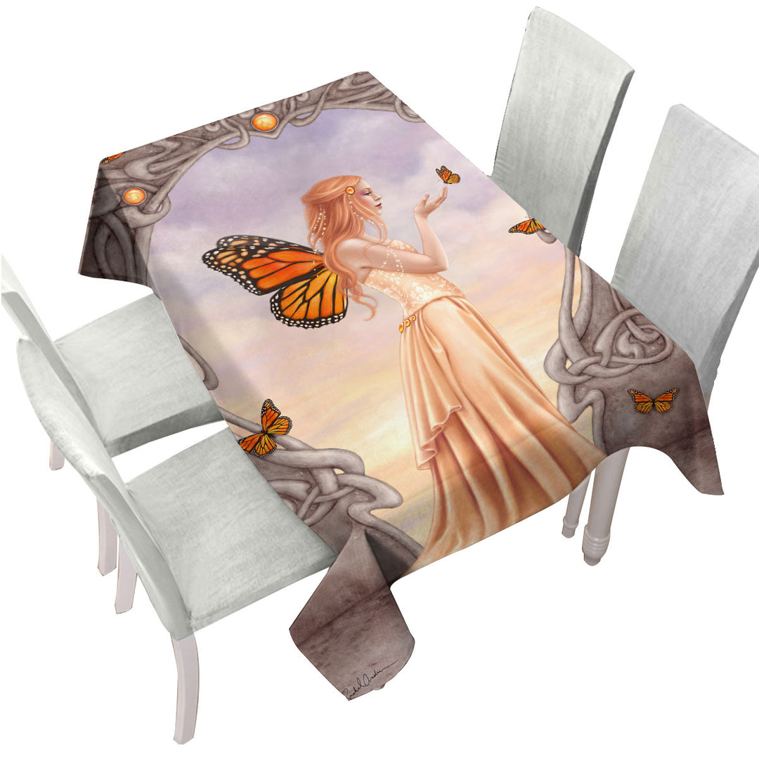 Butterflies and Peach Citrine Butterfly Girl Tablecloths