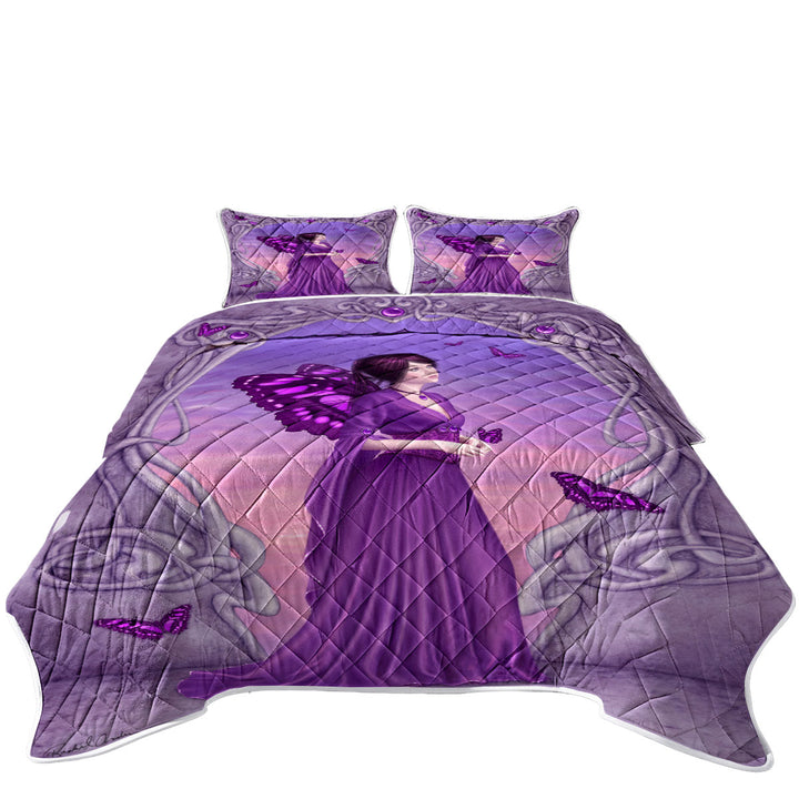 Butterflies and Purple Amethyst Butterfly Girl King Quilt