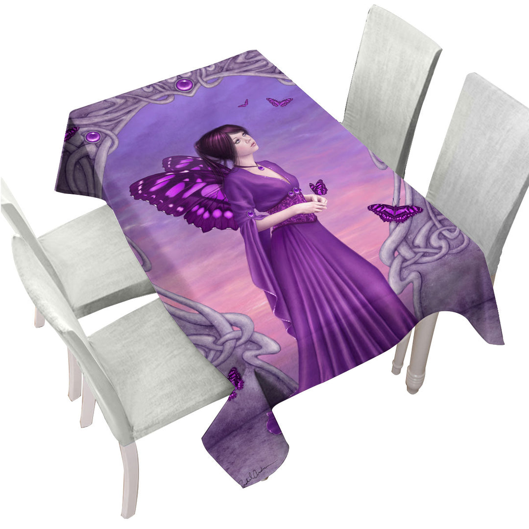 Butterflies and Purple Amethyst Butterfly Girl Tablecloth