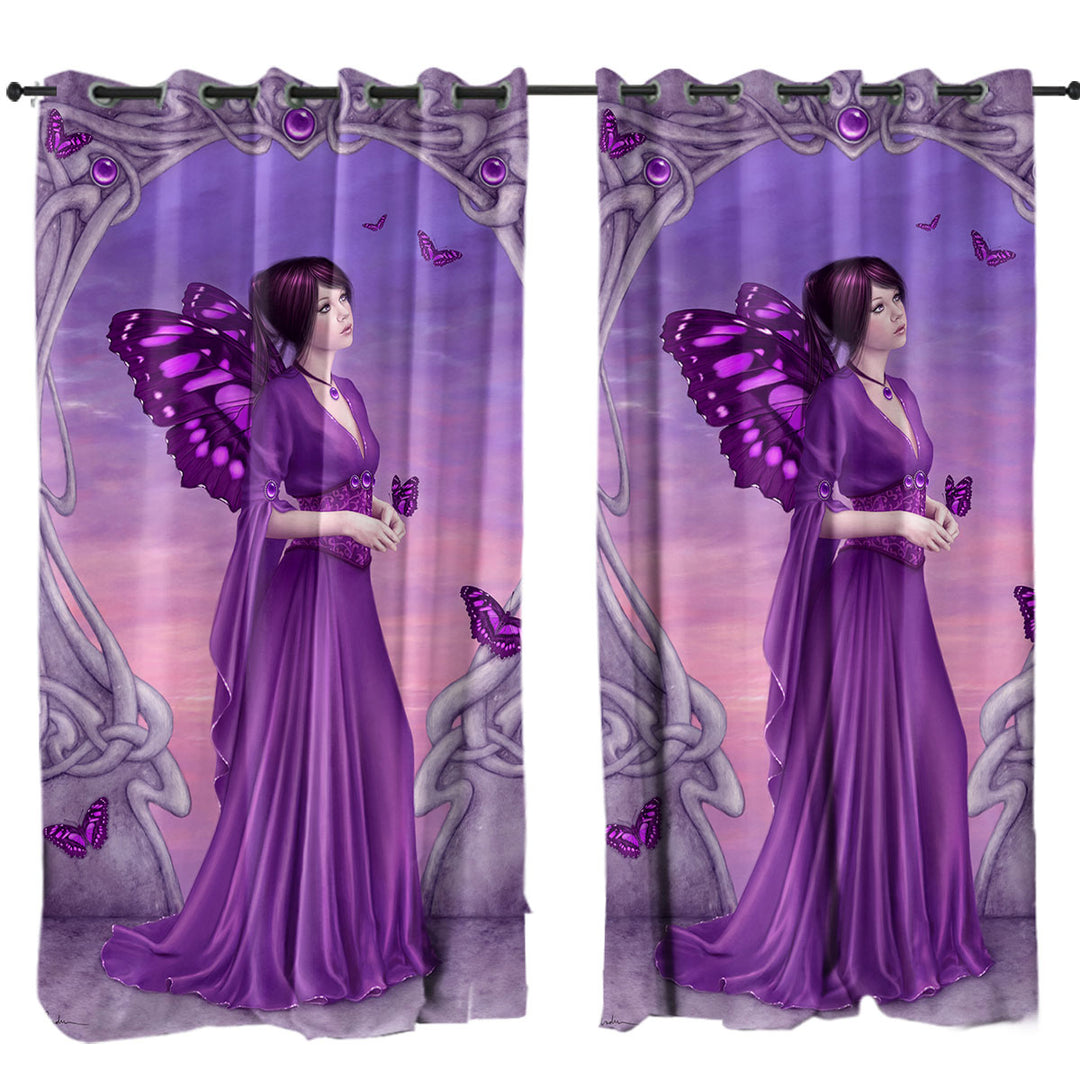 Butterflies and Purple Amethyst Butterfly Girl Window Curtains