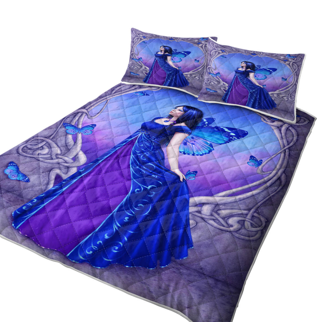 Butterflies and Purple Blue Sapphire Butterfly Girl Coverlet