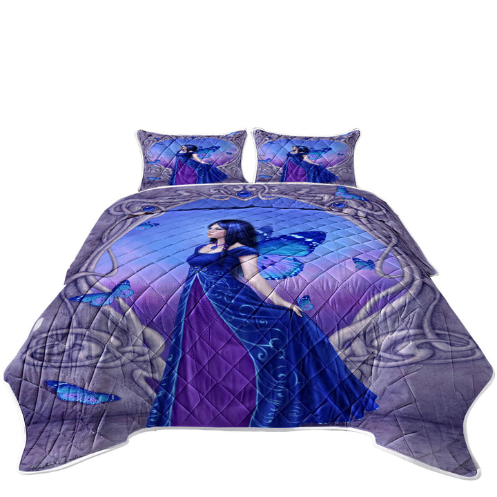 Butterflies and Purple Blue Sapphire Butterfly Girl Coverlets