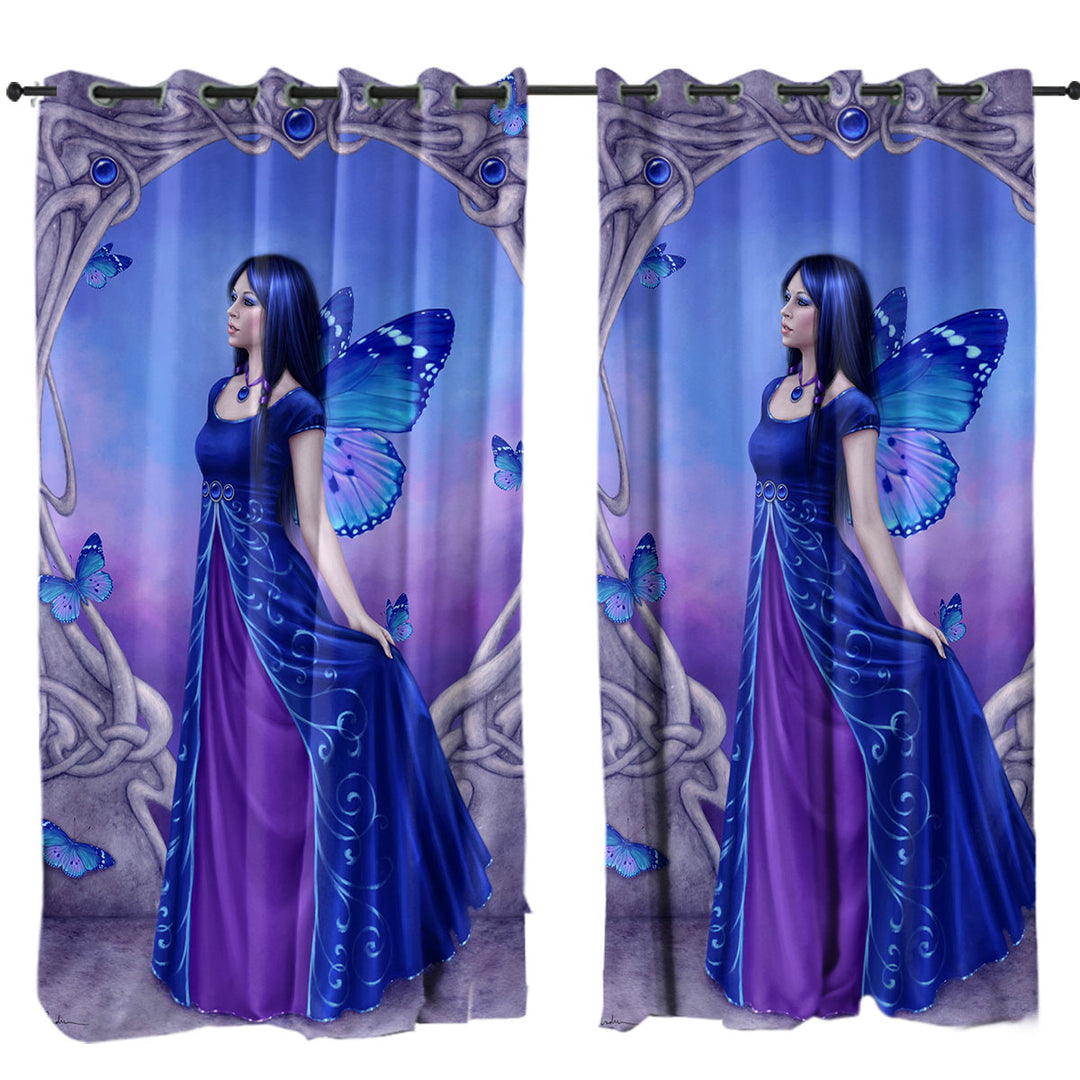 Butterflies and Purple Blue Sapphire Butterfly Girl Curtain