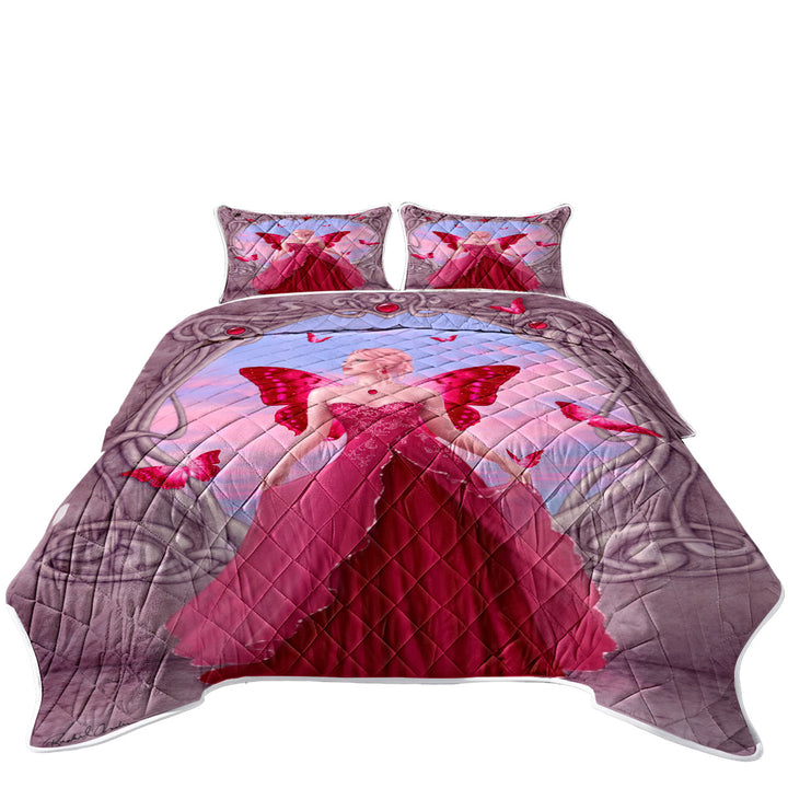 Butterflies and Purple Rose Ruby Butterfly Girl California King Quilt Sets