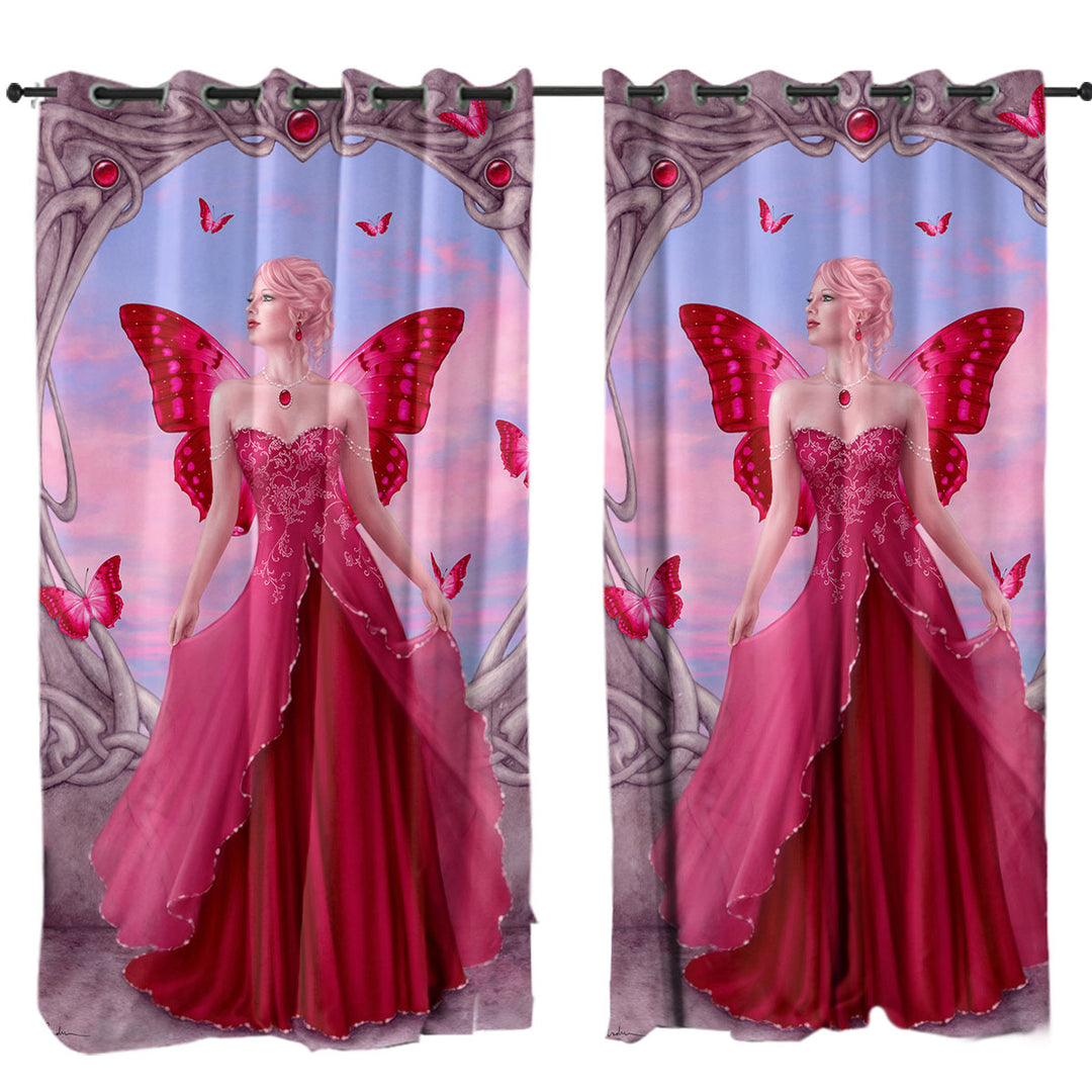 Butterflies and Purple Rose Ruby Butterfly Girl Curtain