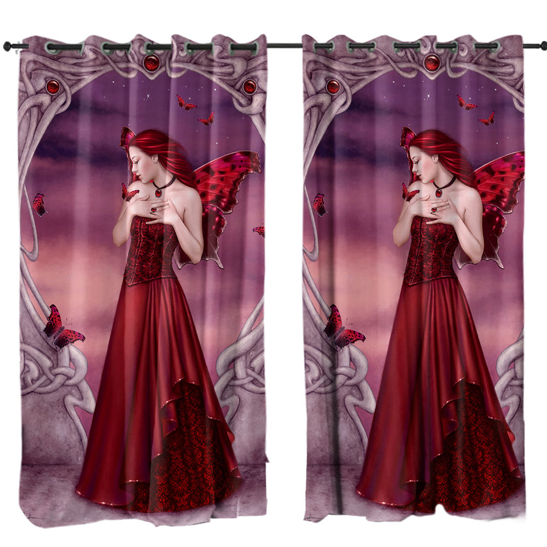 Butterflies and Red Garnet Butterfly Girl Curtain