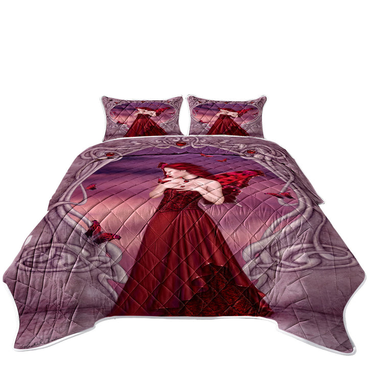 Butterflies and Red Garnet Butterfly Girl King Size Bedspreads