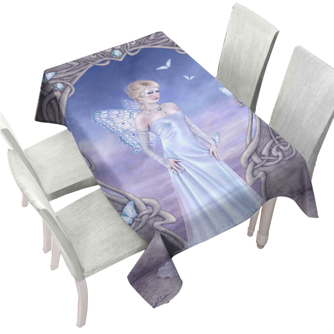 Butterflies and White Diamond Butterfly Girl Table Cover