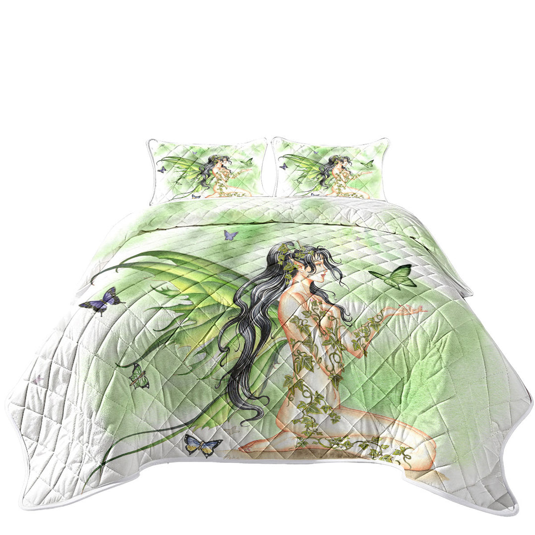 Butterflies and the Green Vines Fairy Coverlets