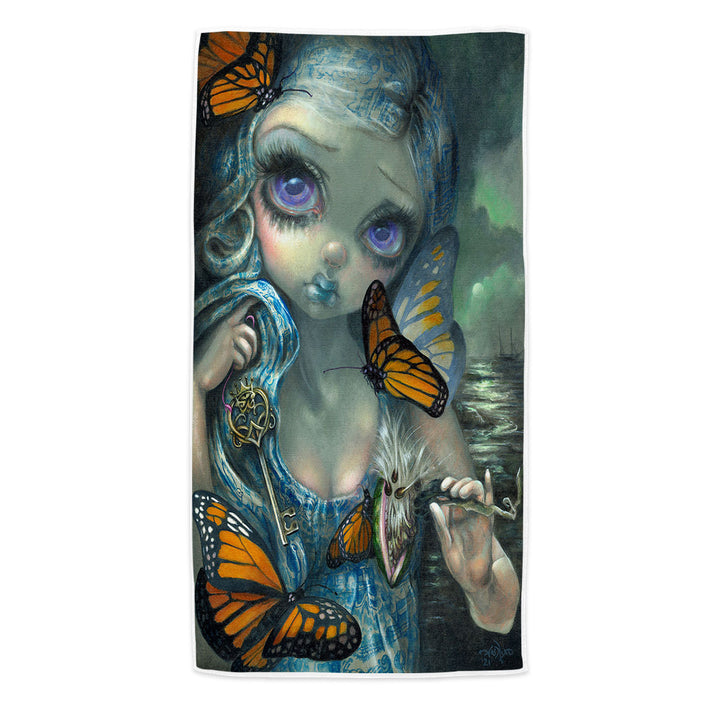 Butterfly Beach Towels Effect Blue Willow Pattern Maiden