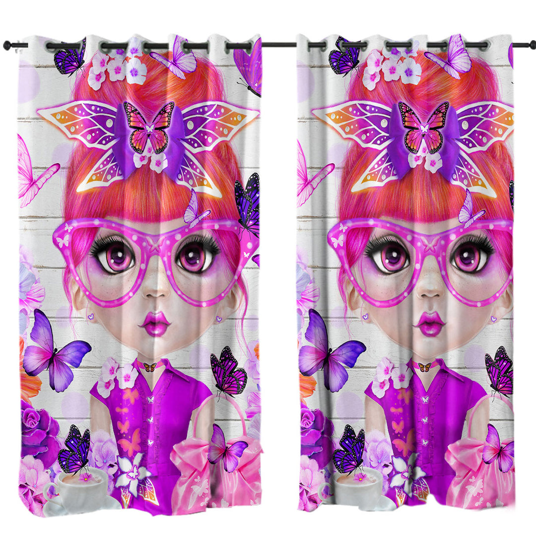 Butterfly Collector Brielle Pinkish Girl Window Curtains