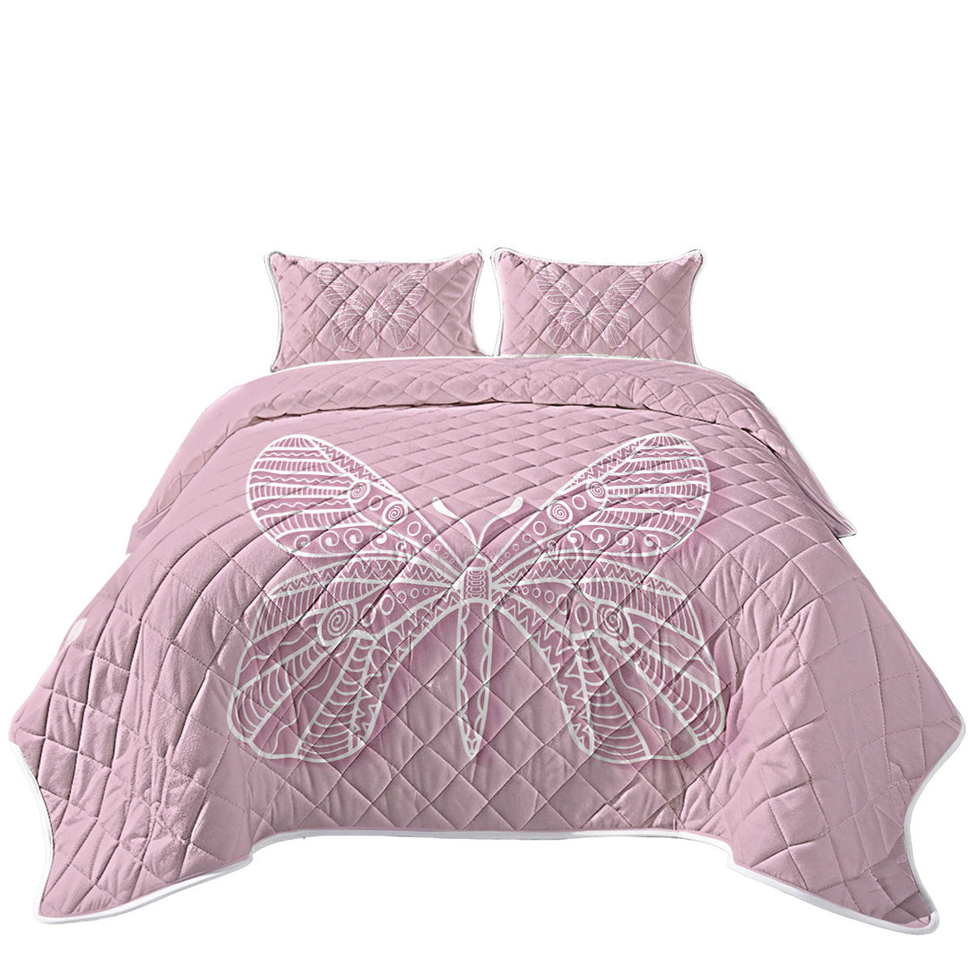 Butterfly Drawing over Purple Coverlet