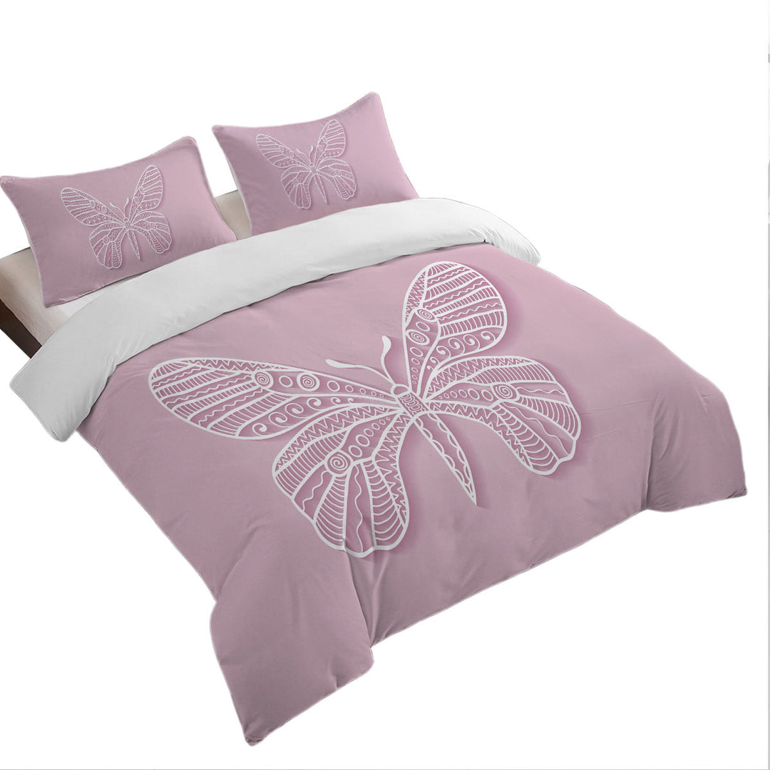 Butterfly Drawing over Purple Duvet Cover