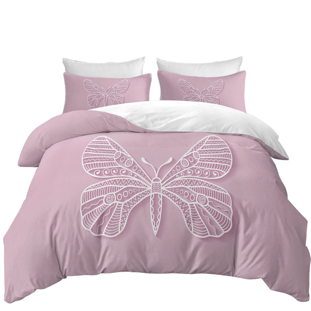 Butterfly Drawing over Purple Duvet Covers