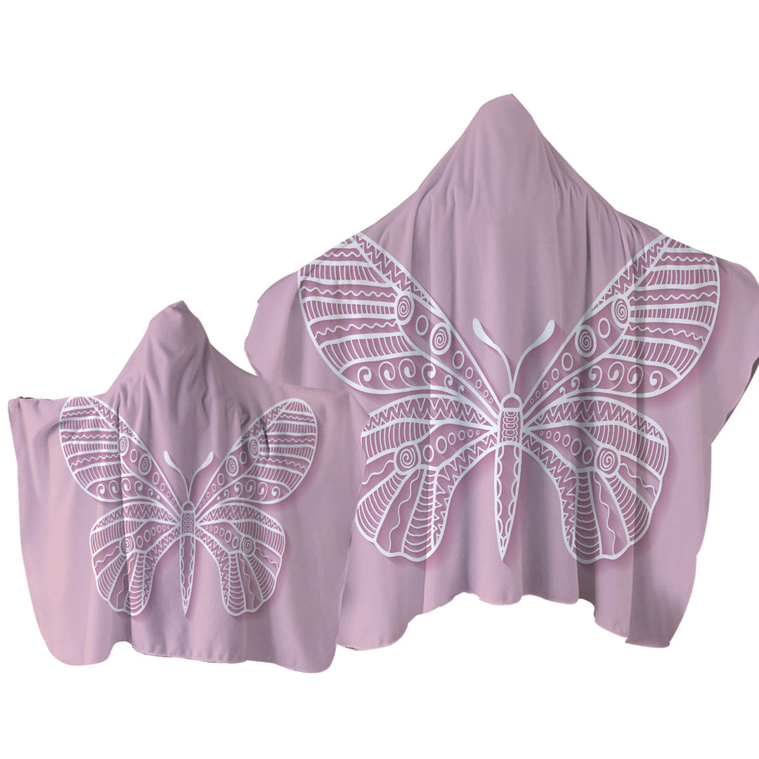 Butterfly Drawing over Purple Hooded Beach Towel