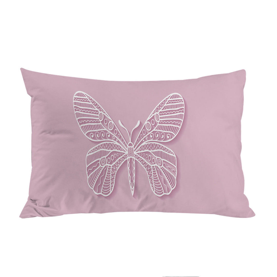 Butterfly Drawing over Purple Pillow Cases