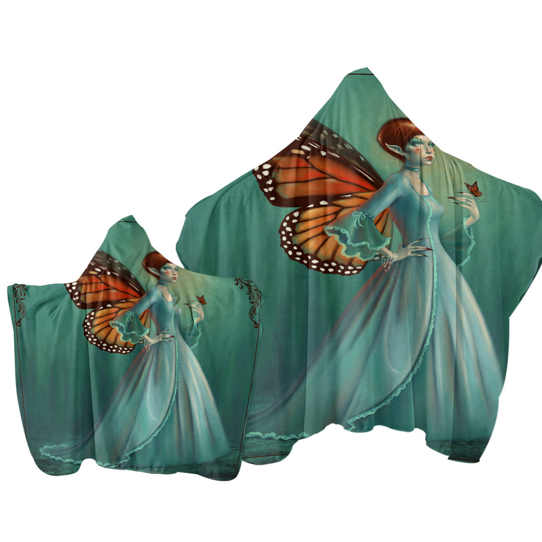 Butterfly Elf Woman Cool Fantasy Monarch Hooded Beach Towel