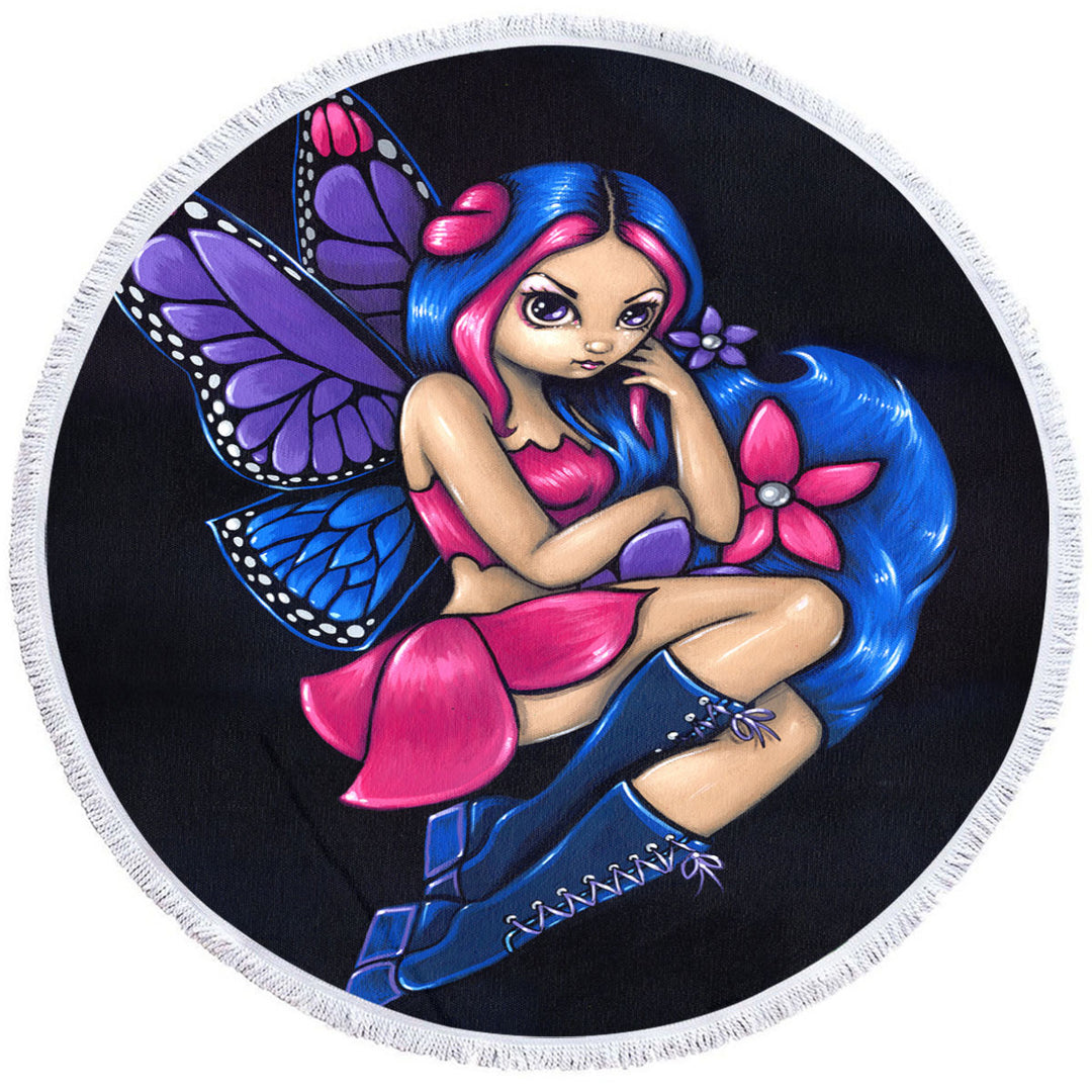 Butterfly Fairy Round Beach Towel