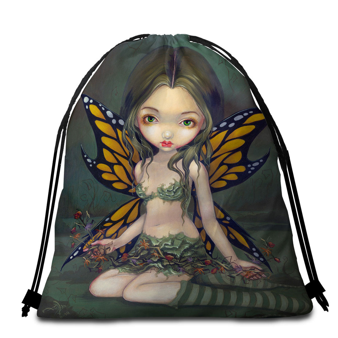 Butterfly Fairy with Dried Flowers Lightweight Beach Towel