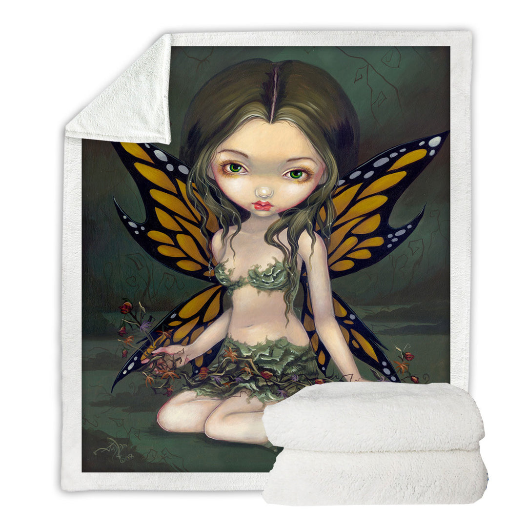 Butterfly Fairy with Dried Flowers Sherpa Blanket