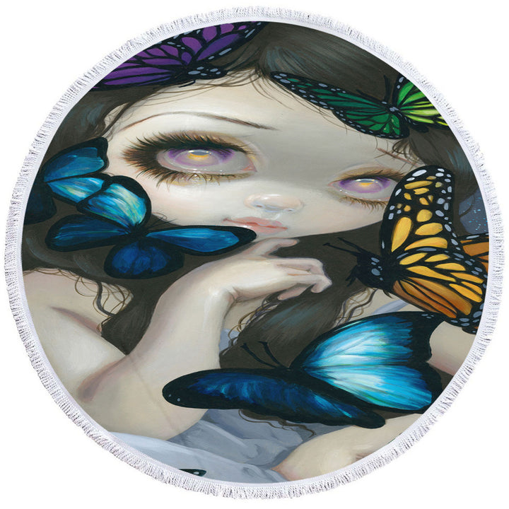 Butterfly Girl Round Beach Towel a Confusion of Wings