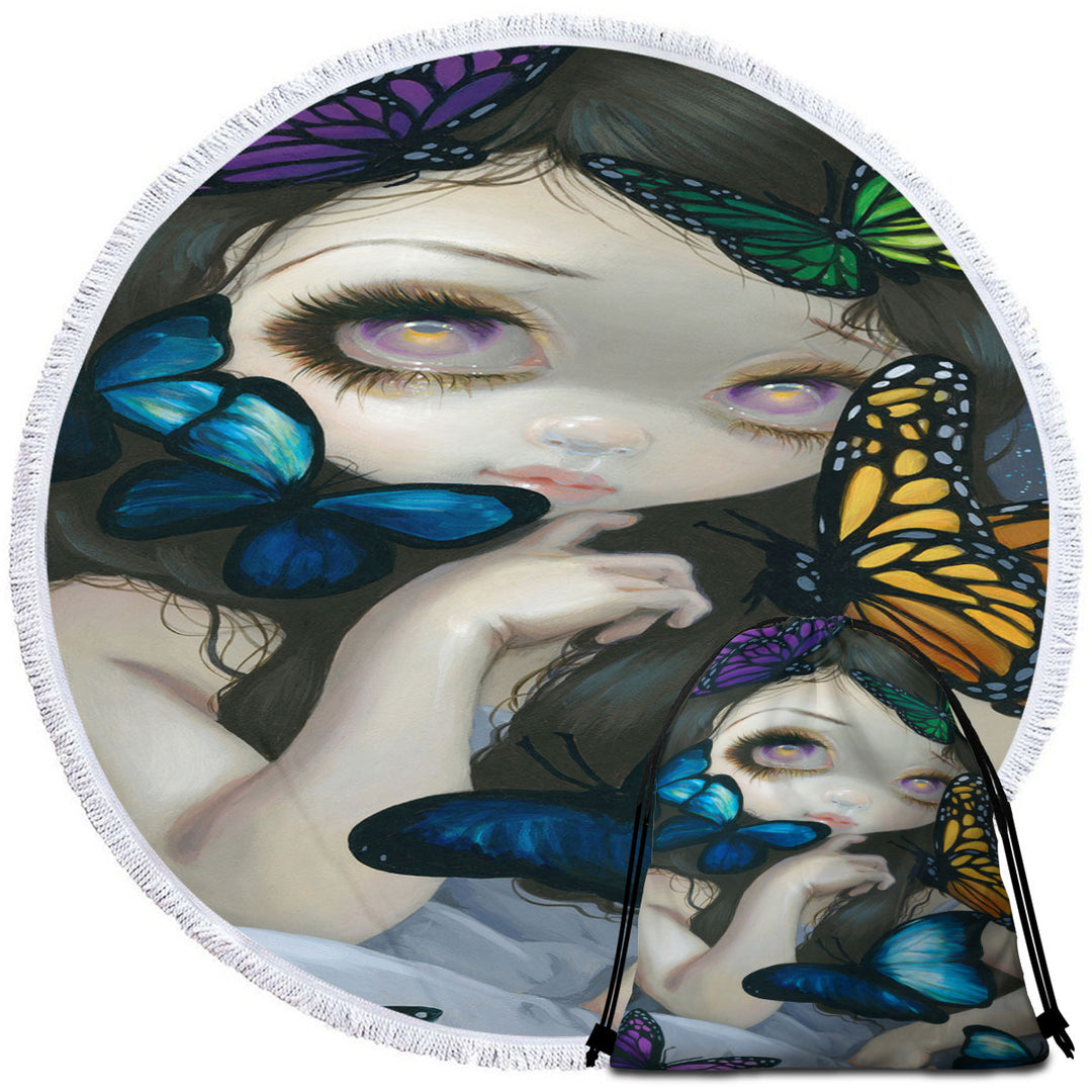 Butterfly Girl Round Towel a Confusion of Wings