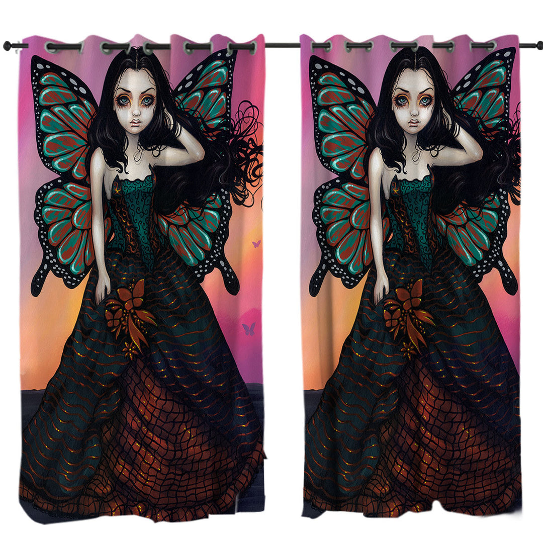 Butterfly Sunset Fairy in a Glorious Dress Drapes and Curtains