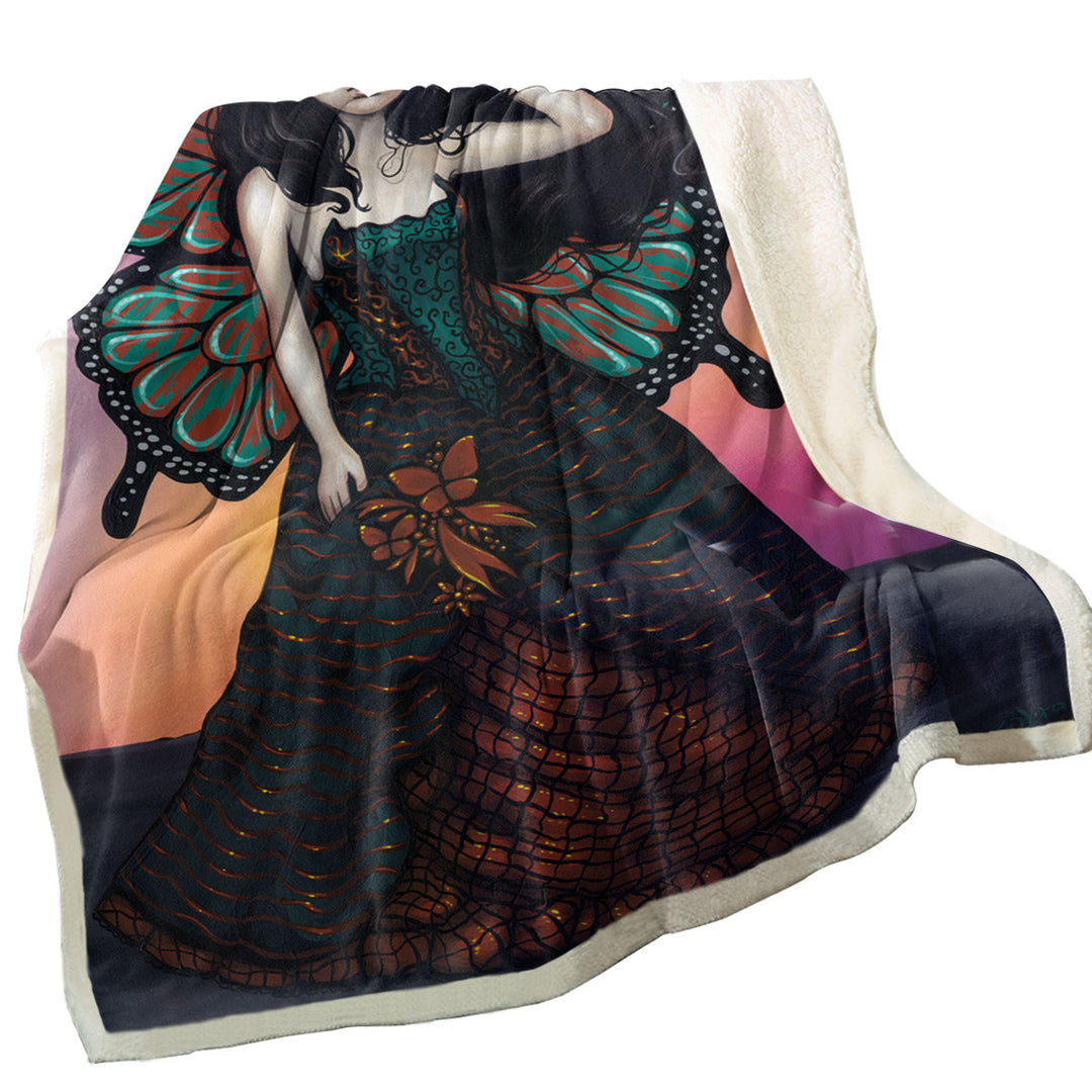 Butterfly Sunset Fairy in a Glorious Dress Sherpa Blanket