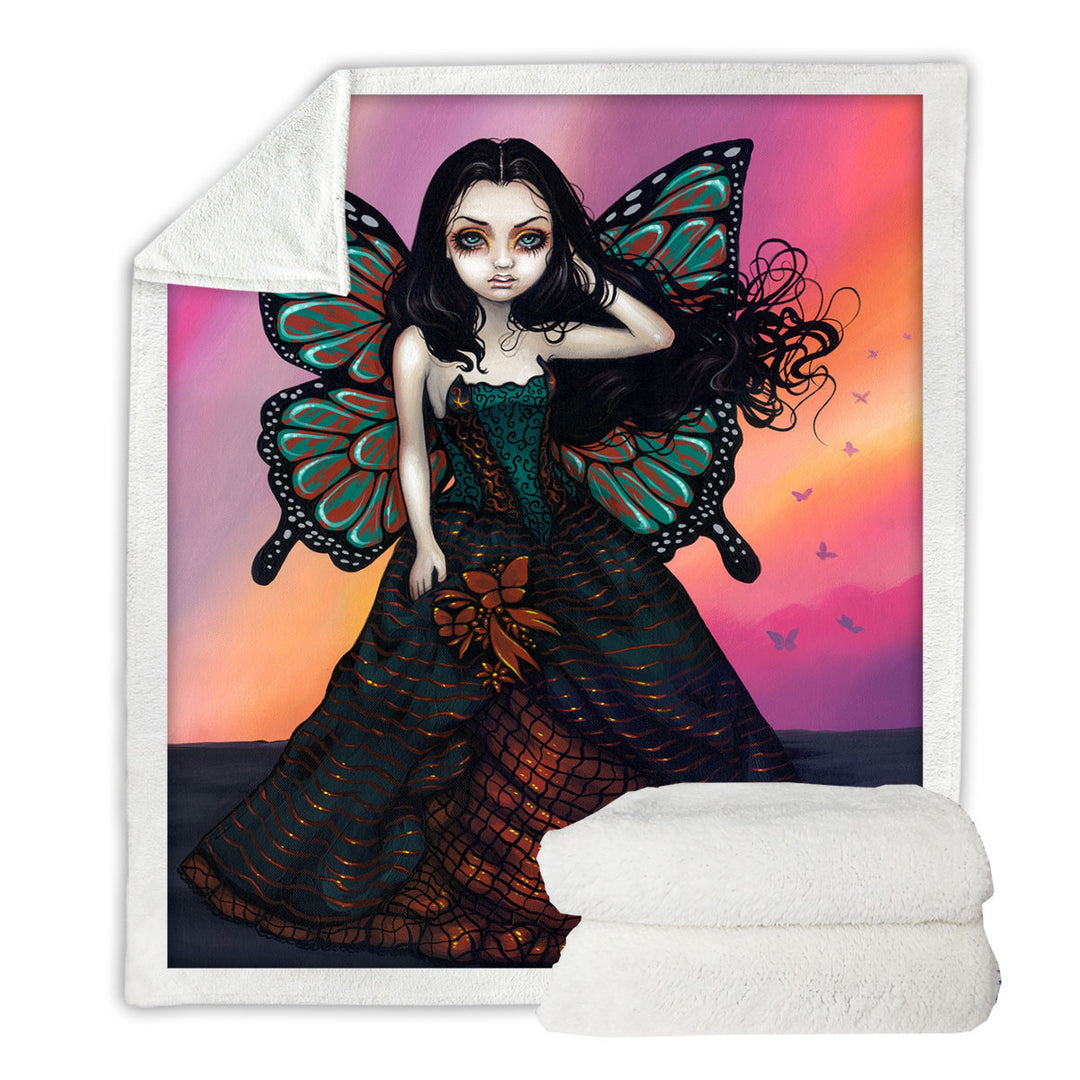 Butterfly Sunset Fairy in a Glorious Dress Throw Blanket