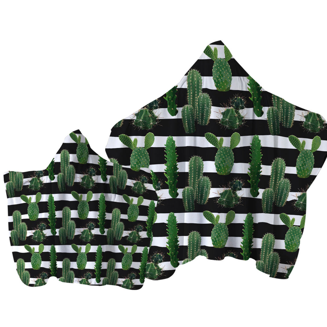 Cactus over Black and White Stripes Towel Hoodie