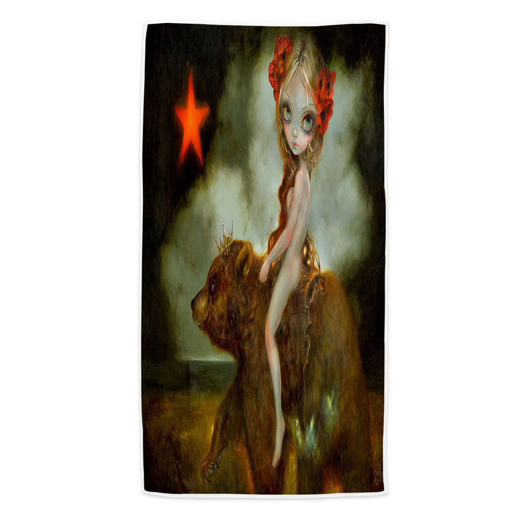 California Godiva Lady Riding a Bear Microfibre Beach Towels