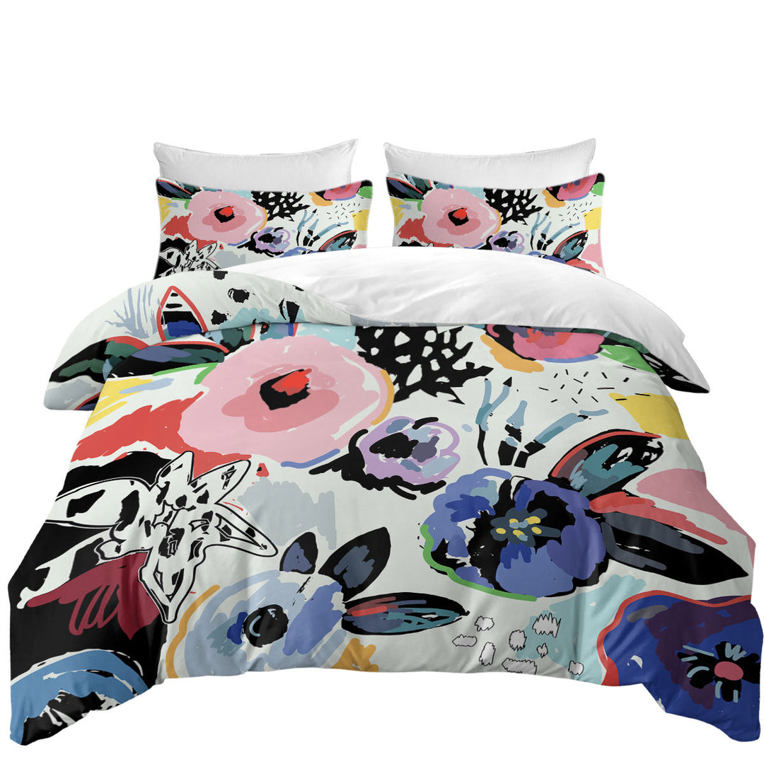 California King Duvet Cover with Artistic Painted Flowers