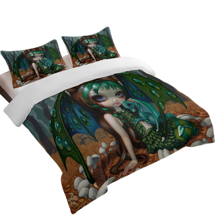 California King Duvet Cover with Beautiful Dragon Fairy and Her Ivy Dragonling