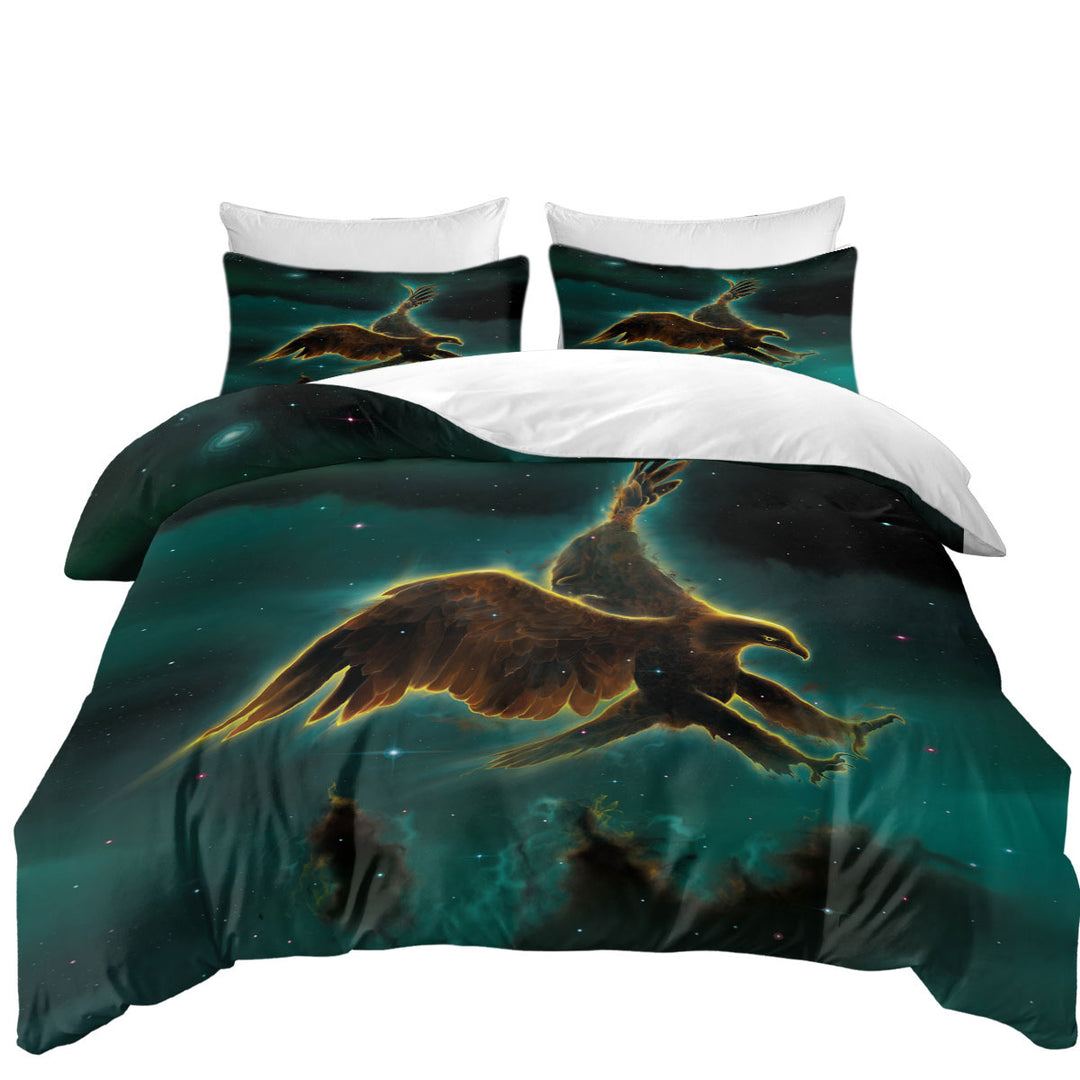 California King Duvet Cover with Cool Space Art Galaxy Eagle