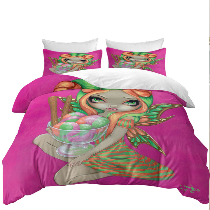 California King Duvet Cover with Cute Candy Lover Big Eyed Rainbow Sherbet Fairy