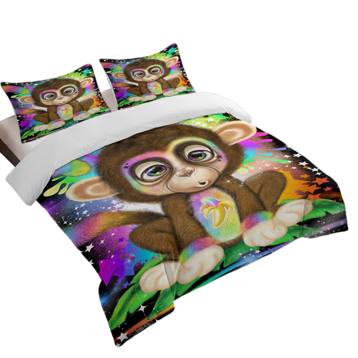 California King Duvet Cover with Cute Kids Rainbow Lil Monkey