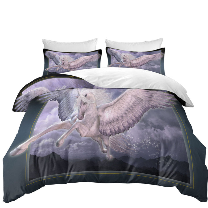 California King Duvet Cover with Fantasy Art Taking Flight Magical Flying Horse Pegasus