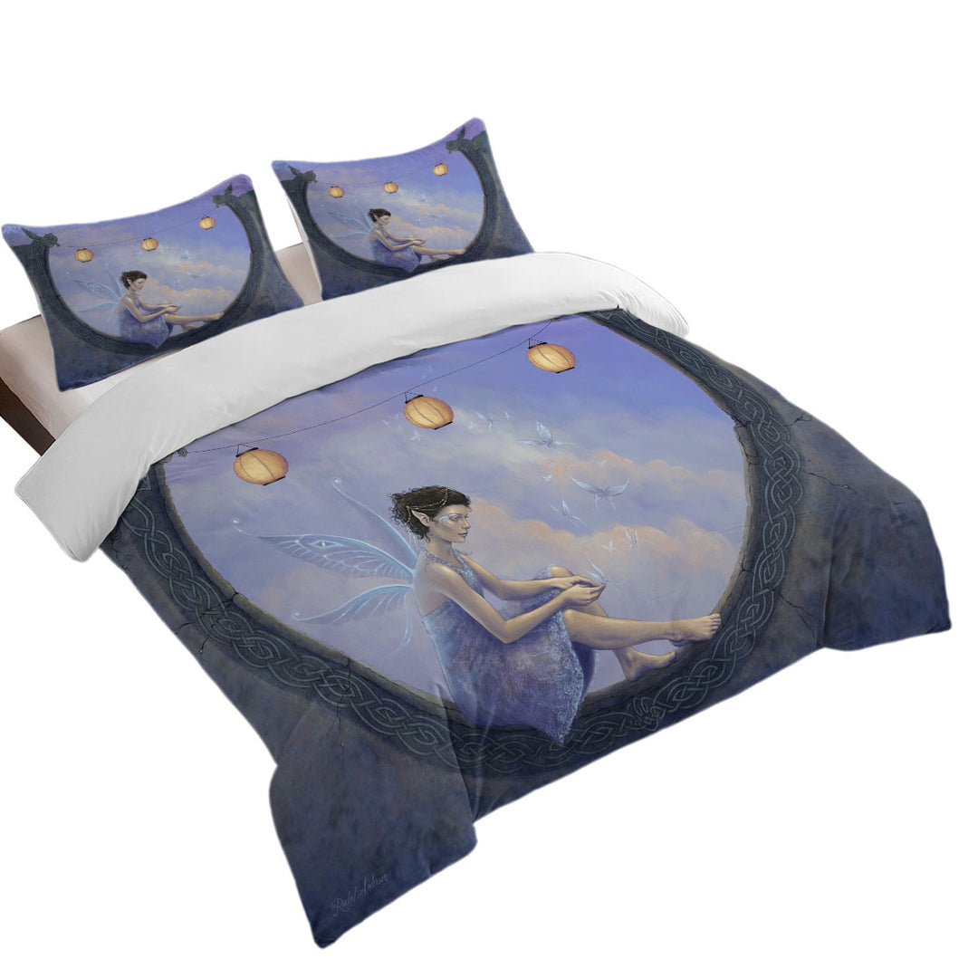 California King Duvet Cover with Fantasy Art the Summer Fairy with Butterflies