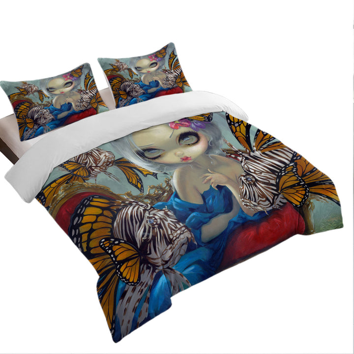 California King Duvet Cover with Fine Art Flying Fish Beautiful Girl and Lionfish