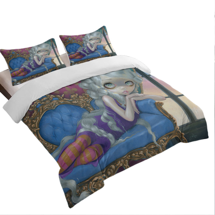 California King Duvet Cover with Fine Rococo Style Art Rapunzel at Twilight