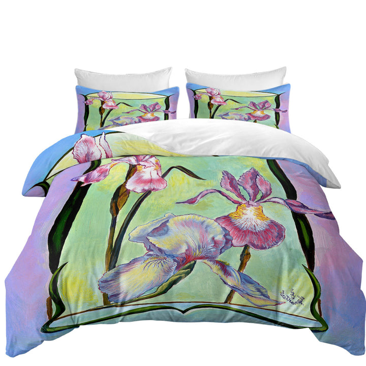 California King Duvet Cover with Flowers Painting Art Deco Irises