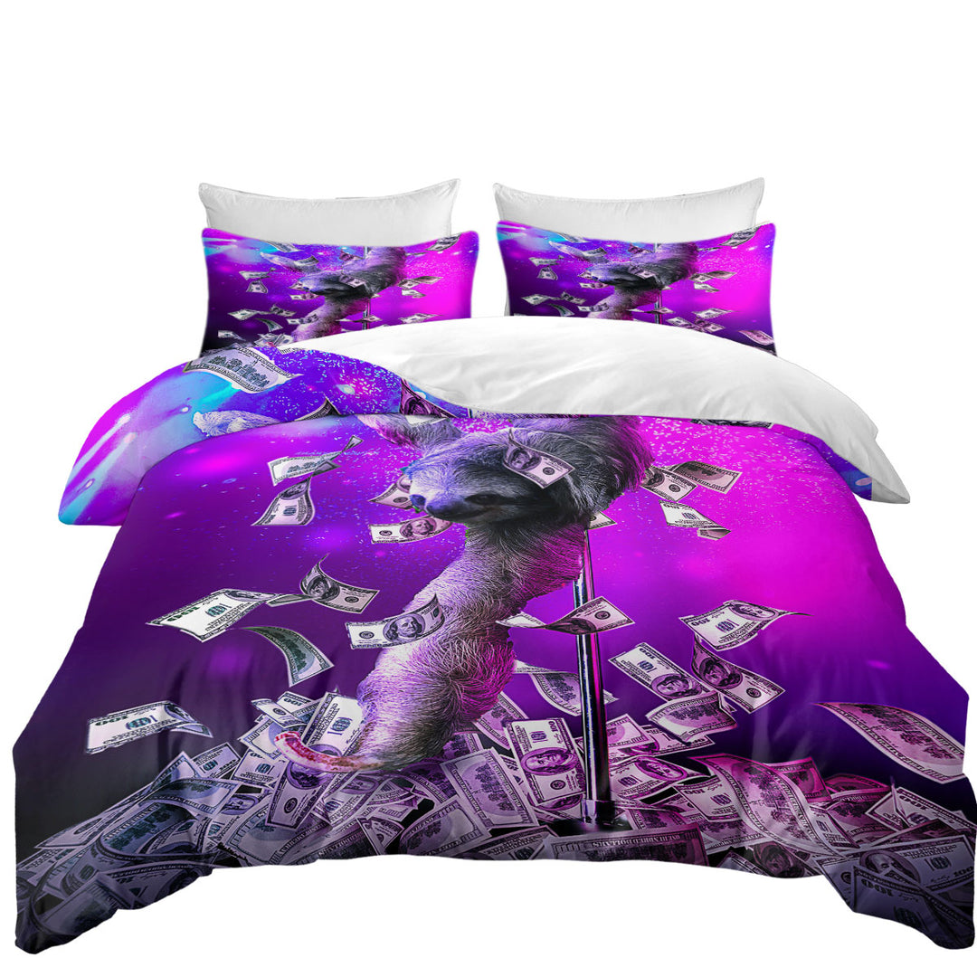 California King Duvet Cover with Funny Cool Art Dancing Pole Sloth Dance