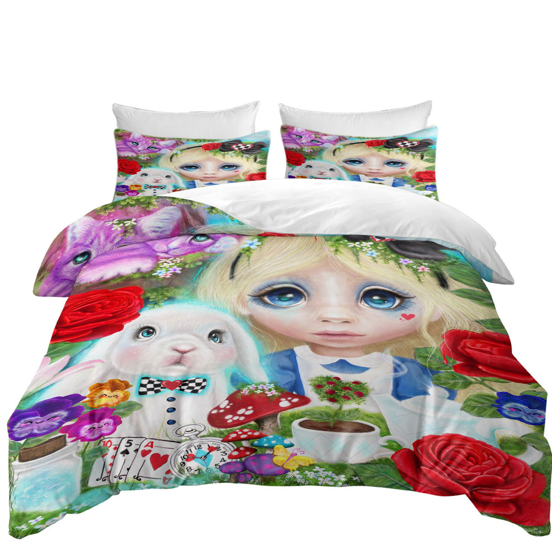 California King Duvet Cover with Girls Art Curious Little Alice Girl